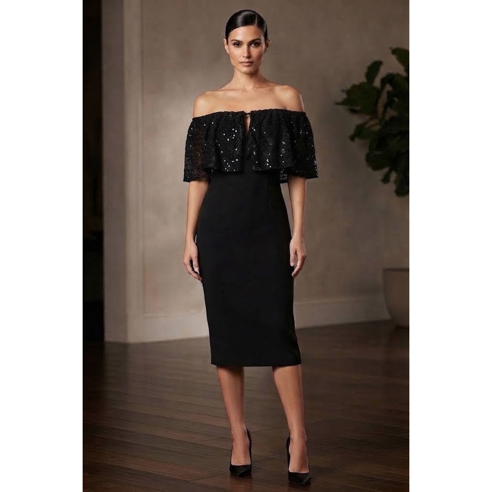Calvin Klein Off The Shoulder Sequin Lace Popover Midi Sheath Dress